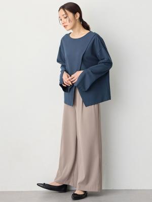 マタニティ トップス|クロススリットベルスリーブプルオーバー マタニティ・授乳服【出産後も長く使える】|ブルー