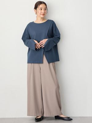 マタニティ トップス|クロススリットベルスリーブプルオーバー マタニティ・授乳服【出産後も長く使える】|ブルー