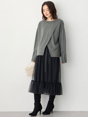 マタニティ トップス|クロススリットベルスリーブプルオーバー マタニティ・授乳服【出産後も長く使える】|杢グレー