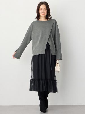 マタニティ トップス|クロススリットベルスリーブプルオーバー マタニティ・授乳服【出産後も長く使える】|杢グレー