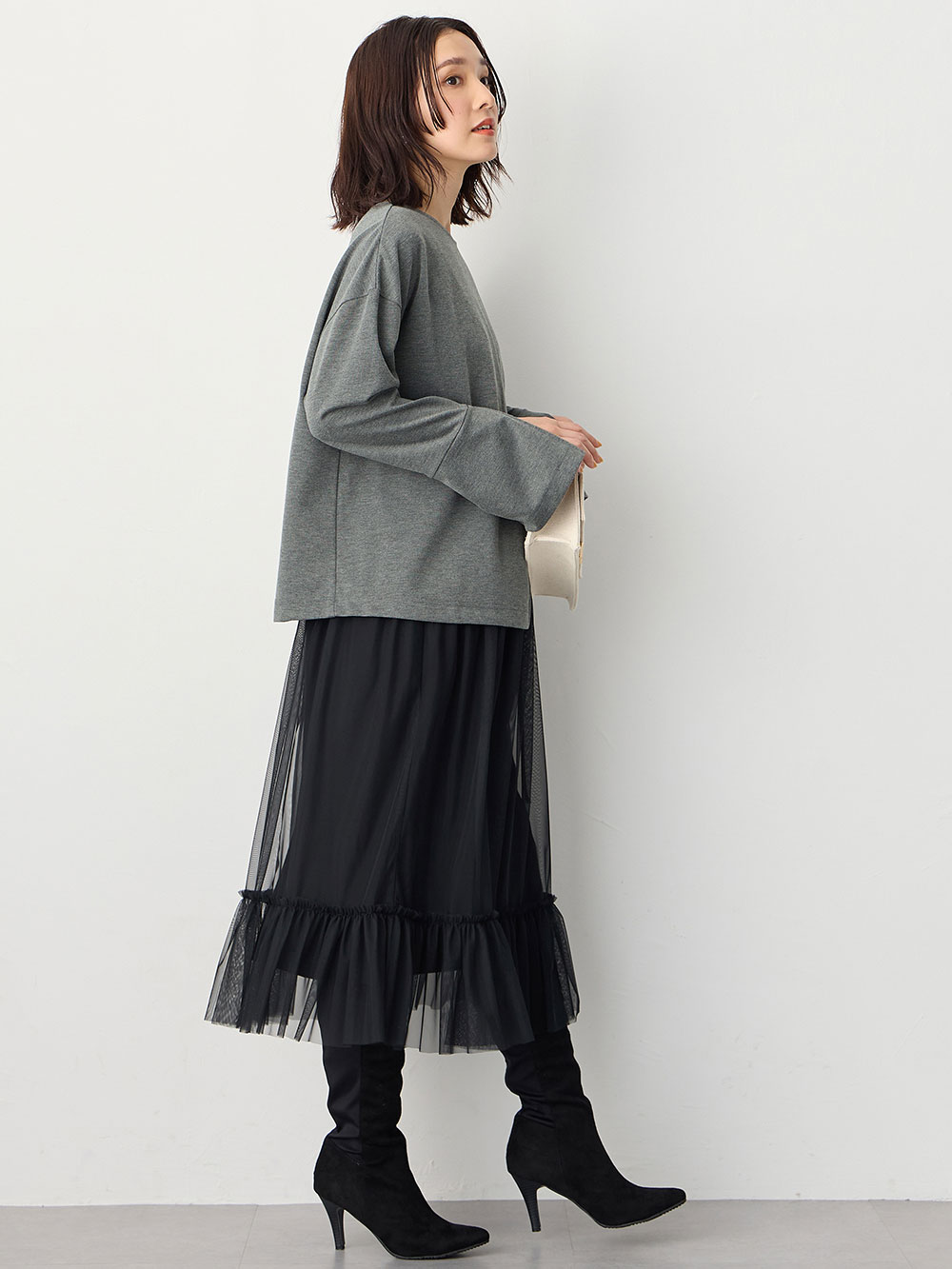 マタニティ トップス|クロススリットベルスリーブプルオーバー マタニティ・授乳服【出産後も長く使える】|杢グレー