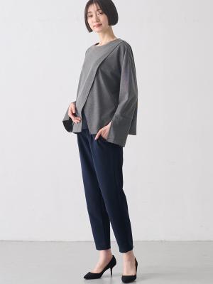 マタニティ トップス|クロススリットベルスリーブプルオーバー マタニティ・授乳服【出産後も長く使える】|杢グレー