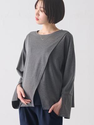 マタニティ トップス|クロススリットベルスリーブプルオーバー マタニティ・授乳服【出産後も長く使える】|杢グレー