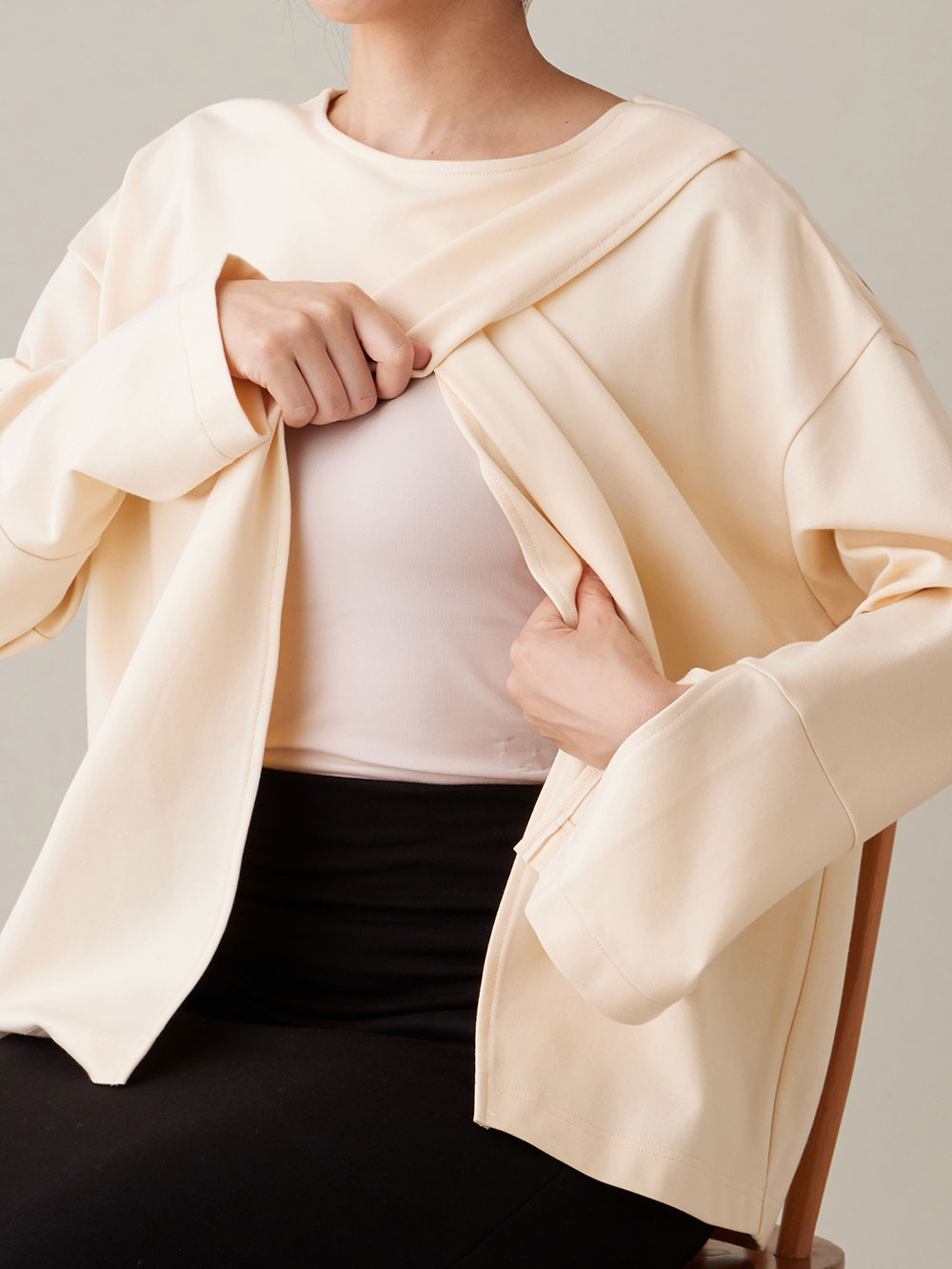 マタニティ トップス|クロススリットベルスリーブプルオーバー マタニティ・授乳服【出産後も長く使える】