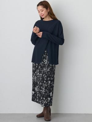 マタニティ トップス|クロススリットカットソー マタニティ・授乳服【出産後も長く使える】|ネイビー