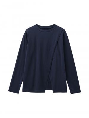 マタニティ トップス|クロススリットカットソー マタニティ・授乳服【出産後も長く使える】|ネイビー