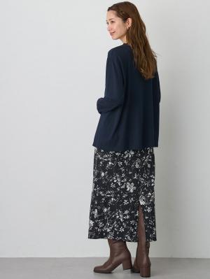 マタニティ トップス|クロススリットカットソー マタニティ・授乳服【出産後も長く使える】|ネイビー