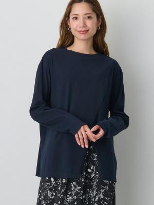 マタニティ トップス|クロススリットカットソー マタニティ・授乳服【出産後も長く使える】|ネイビー