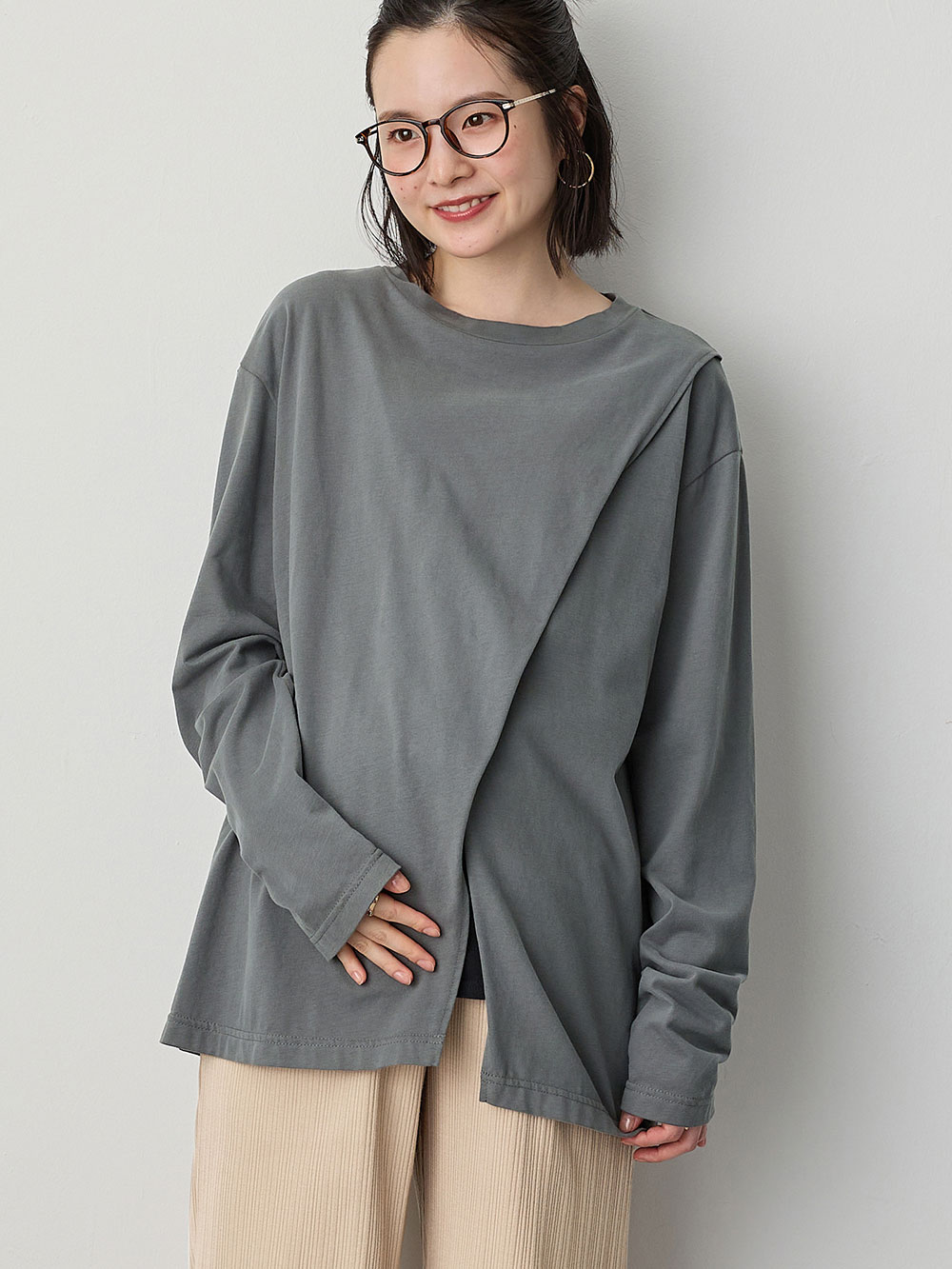 クロススリットカットソー マタニティ・授乳服【出産後も長く