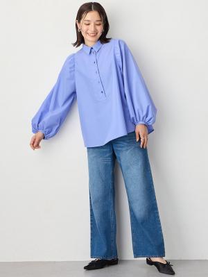 マタニティ トップス|ショルダーギャザーブラウス マタニティ・授乳服【出産後も長く使える】|ブルー