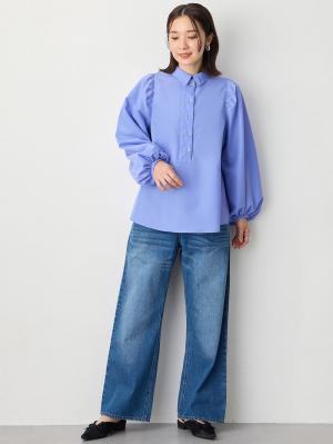 マタニティ トップス|ショルダーギャザーブラウス マタニティ・授乳服【出産後も長く使える】|ブルー