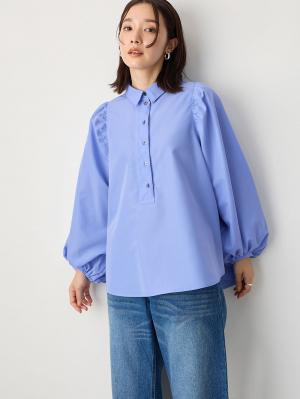 マタニティ トップス|ショルダーギャザーブラウス マタニティ・授乳服【出産後も長く使える】|ブルー