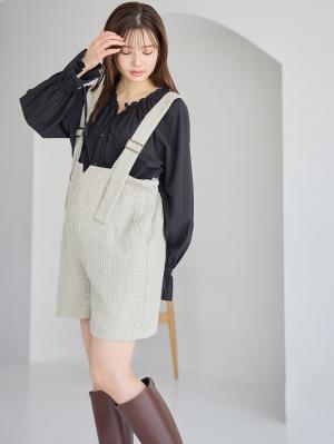 マタニティ パンツ|サスペンダーツィードショートパンツ マタニティ・産後 【出産後も長く使える】|ライトグリーン