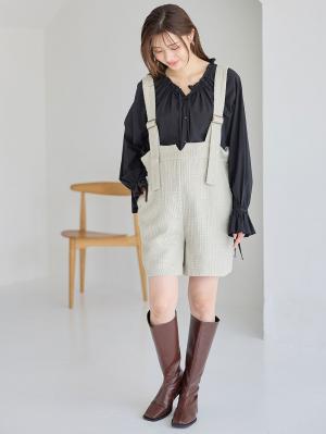 マタニティ パンツ|サスペンダーツィードショートパンツ マタニティ・産後 【出産後も長く使える】|ライトグリーン