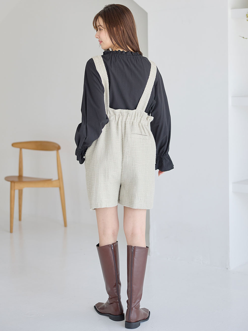 マタニティ パンツ|サスペンダーツィードショートパンツ マタニティ・産後 【出産後も長く使える】|ライトグリーン