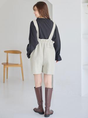 マタニティ パンツ|サスペンダーツィードショートパンツ マタニティ・産後 【出産後も長く使える】|ライトグリーン