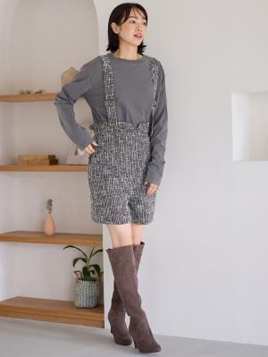 マタニティ パンツ|サスペンダーツィードショートパンツ マタニティ・産後 【出産後も長く使える】|ブラック