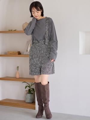 マタニティ パンツ|サスペンダーツィードショートパンツ マタニティ・産後 【出産後も長く使える】|ブラック