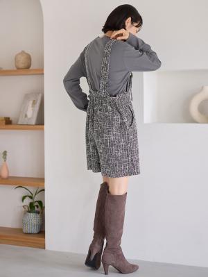 マタニティ パンツ|サスペンダーツィードショートパンツ マタニティ・産後 【出産後も長く使える】|ブラック