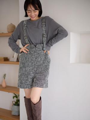 マタニティ パンツ|サスペンダーツィードショートパンツ マタニティ・産後 【出産後も長く使える】|ブラック
