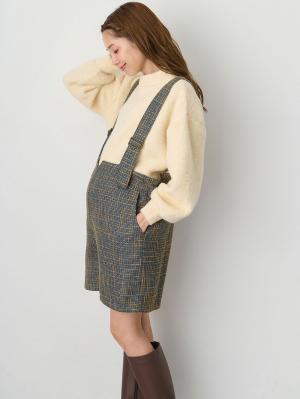 マタニティ パンツ|サスペンダーツィードショートパンツ マタニティ・産後 【出産後も長く使える】|ブルー