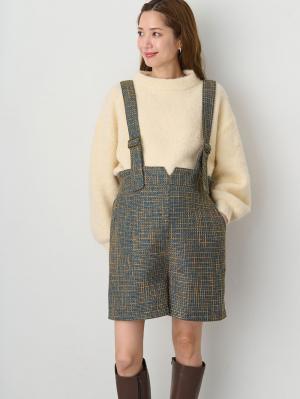 マタニティ パンツ|サスペンダーツィードショートパンツ マタニティ・産後 【出産後も長く使える】|ブルー