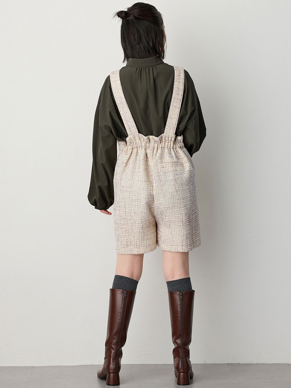 マタニティ パンツ|サスペンダーツィードショートパンツ マタニティ・産後 【出産後も長く使える】|オフ