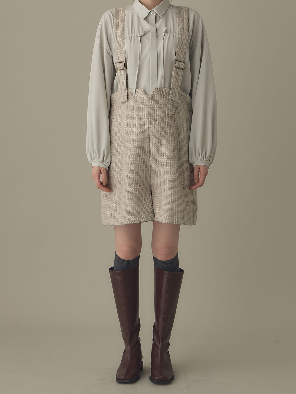 マタニティ パンツ|サスペンダーツィードショートパンツ マタニティ・産後 【出産後も長く使える】