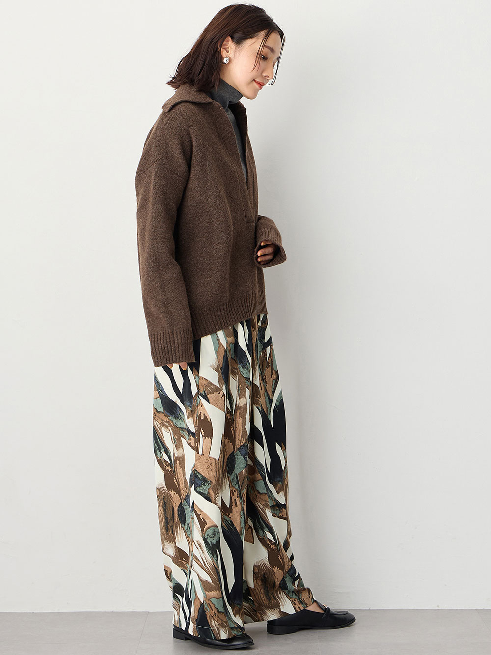 マタニティ パンツ|タックワイドパンツ　マタニティ・産後【出産後も長く使える】|ベージュ