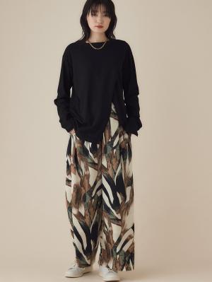 マタニティ パンツ|タックワイドパンツ　マタニティ・産後【出産後も長く使える】|ベージュ