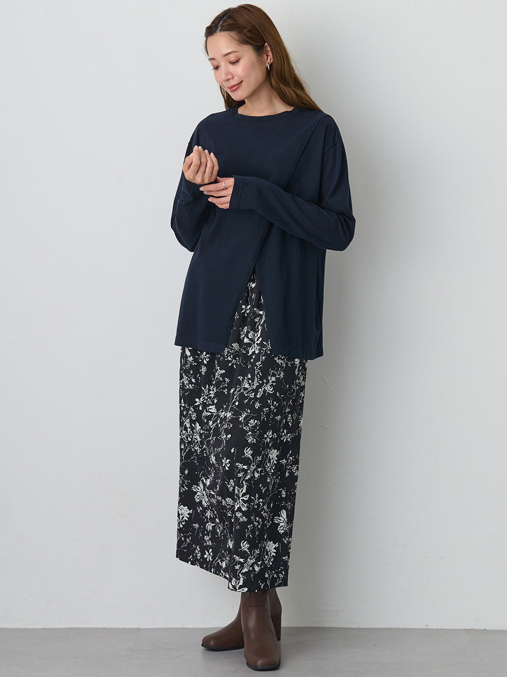 マタニティ スカート|Iラインロングスカート　マタニティ・産後【出産後も長く使える】|ブラック