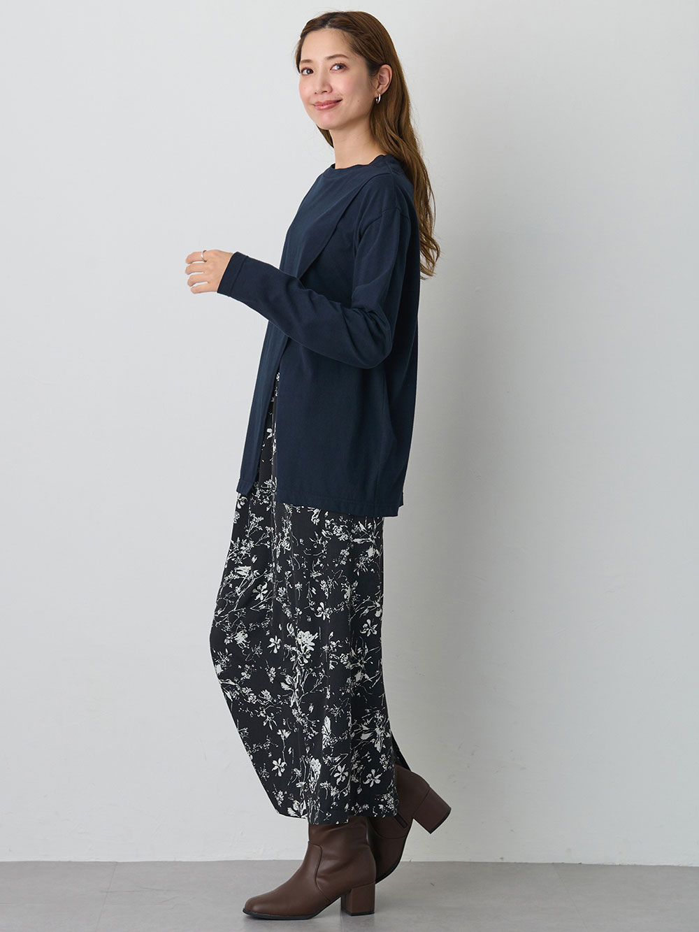 マタニティ スカート|Iラインロングスカート　マタニティ・産後【出産後も長く使える】|ブラック