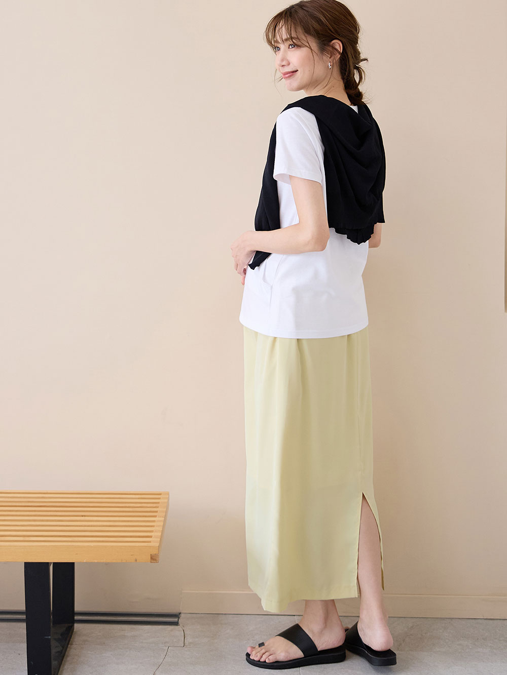 マタニティ スカート|Iラインロングスカート　マタニティ・産後【出産後も長く使える】|イエロー
