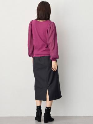 マタニティ トップス|袖シアーニットプルオーバー　マタニティ・授乳服【出産後も長く使える】|パープル