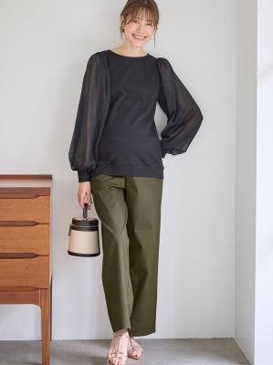 マタニティ トップス|袖シアーニットプルオーバー　マタニティ・授乳服【出産後も長く使える】|ブラック