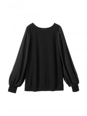 マタニティ トップス|袖シアーニットプルオーバー　マタニティ・授乳服【出産後も長く使える】|ブラック