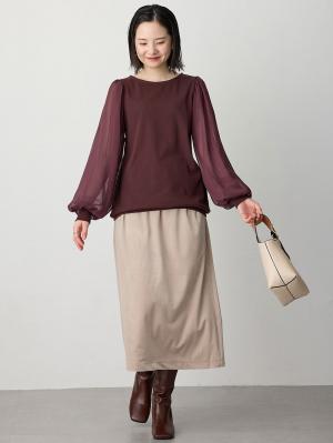 マタニティ トップス|袖シアーニットプルオーバー　マタニティ・授乳服【出産後も長く使える】|ブラウン