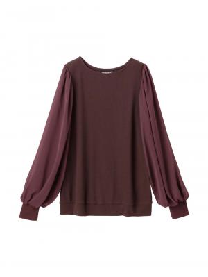 マタニティ トップス|袖シアーニットプルオーバー　マタニティ・授乳服【出産後も長く使える】|ブラウン