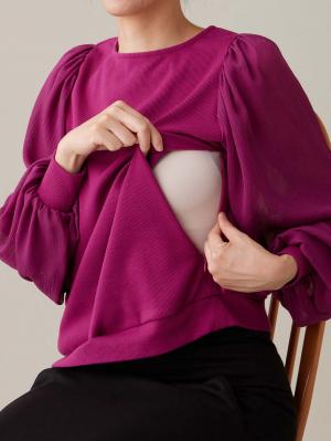 マタニティ トップス|袖シアーニットプルオーバー　マタニティ・授乳服【出産後も長く使える】