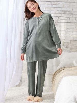 マタニティ パジャマ・ルームウェア|ソフトコールパジャマ マタニティ・授乳服【出産後も長く使える】|ライトグレー