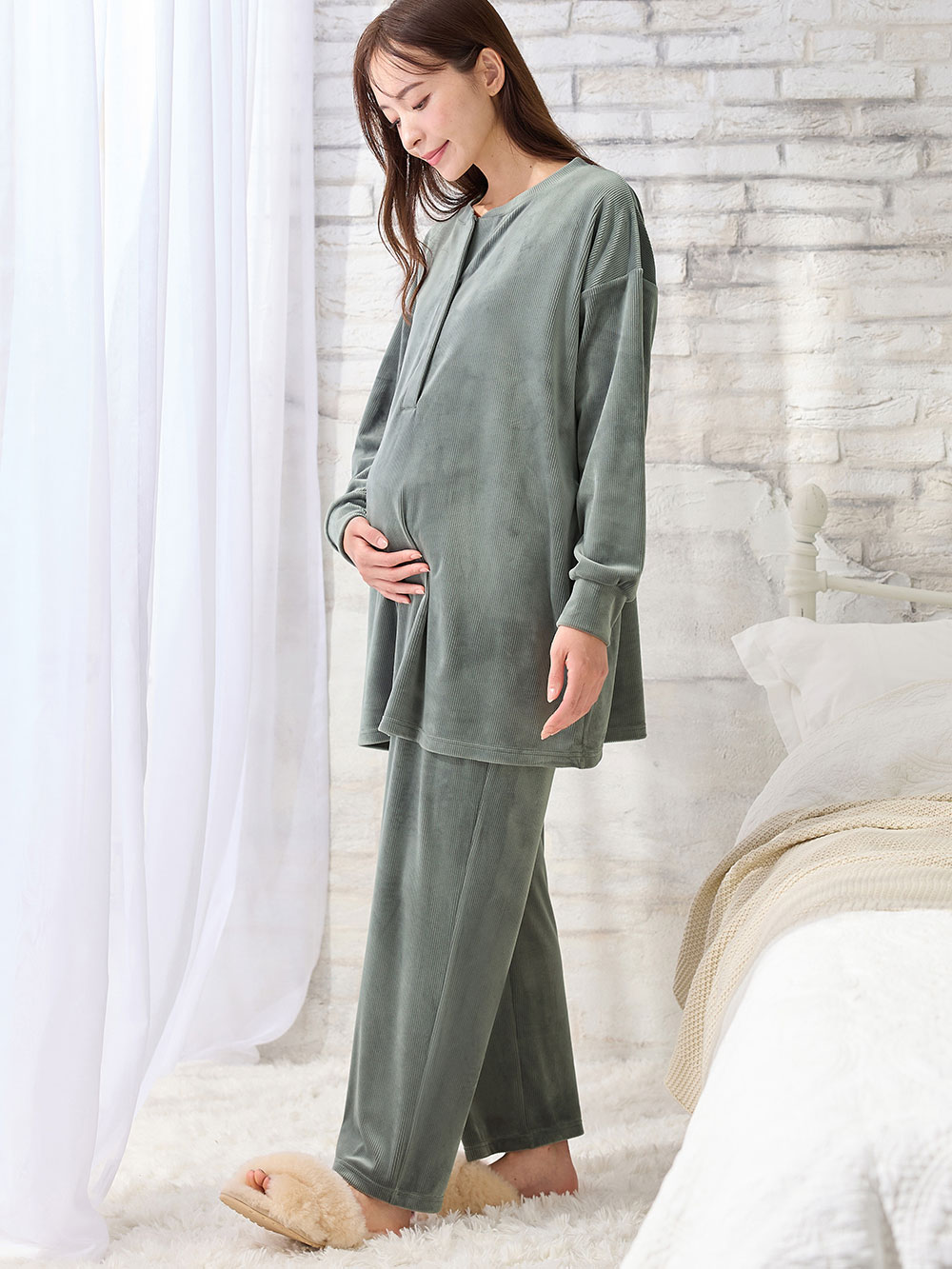 マタニティ パジャマ・ルームウェア|ソフトコールパジャマ マタニティ・授乳服【出産後も長く使える】|ライトグレー