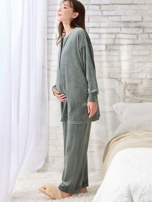 マタニティ パジャマ・ルームウェア|ソフトコールパジャマ マタニティ・授乳服【出産後も長く使える】|ライトグレー