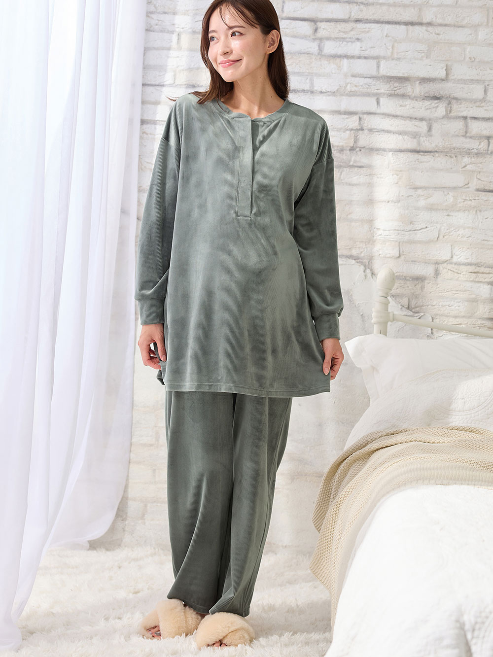 マタニティ パジャマ・ルームウェア|ソフトコールパジャマ マタニティ・授乳服【出産後も長く使える】|ライトグレー