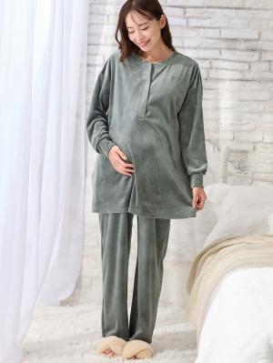 ソフトコールパジャマ マタニティ・授乳服【出産後も長く使える】10439