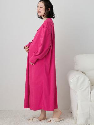 マタニティ パジャマ・ルームウェア|前開きルームウェアワンピース マタニティ・授乳服【出産後も長く使える】|ピンクパープル