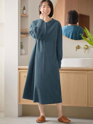 マタニティ パジャマ・ルームウェア|前開きルームウェアワンピース マタニティ・授乳服【出産後も長く使える】|ブルーグリーン