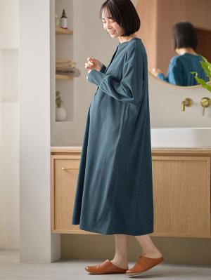 マタニティ パジャマ・ルームウェア|前開きルームウェアワンピース マタニティ・授乳服【出産後も長く使える】|ブルーグリーン