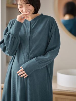 マタニティ パジャマ・ルームウェア|前開きルームウェアワンピース マタニティ・授乳服【出産後も長く使える】|ブルーグリーン