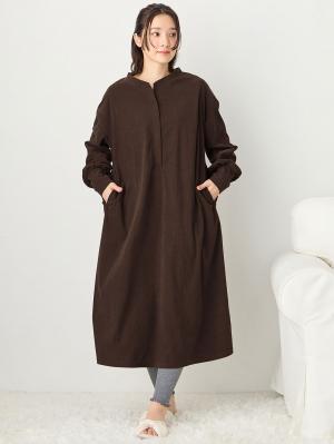 マタニティ パジャマ・ルームウェア|前開きルームウェアワンピース マタニティ・授乳服【出産後も長く使える】|ブラウン