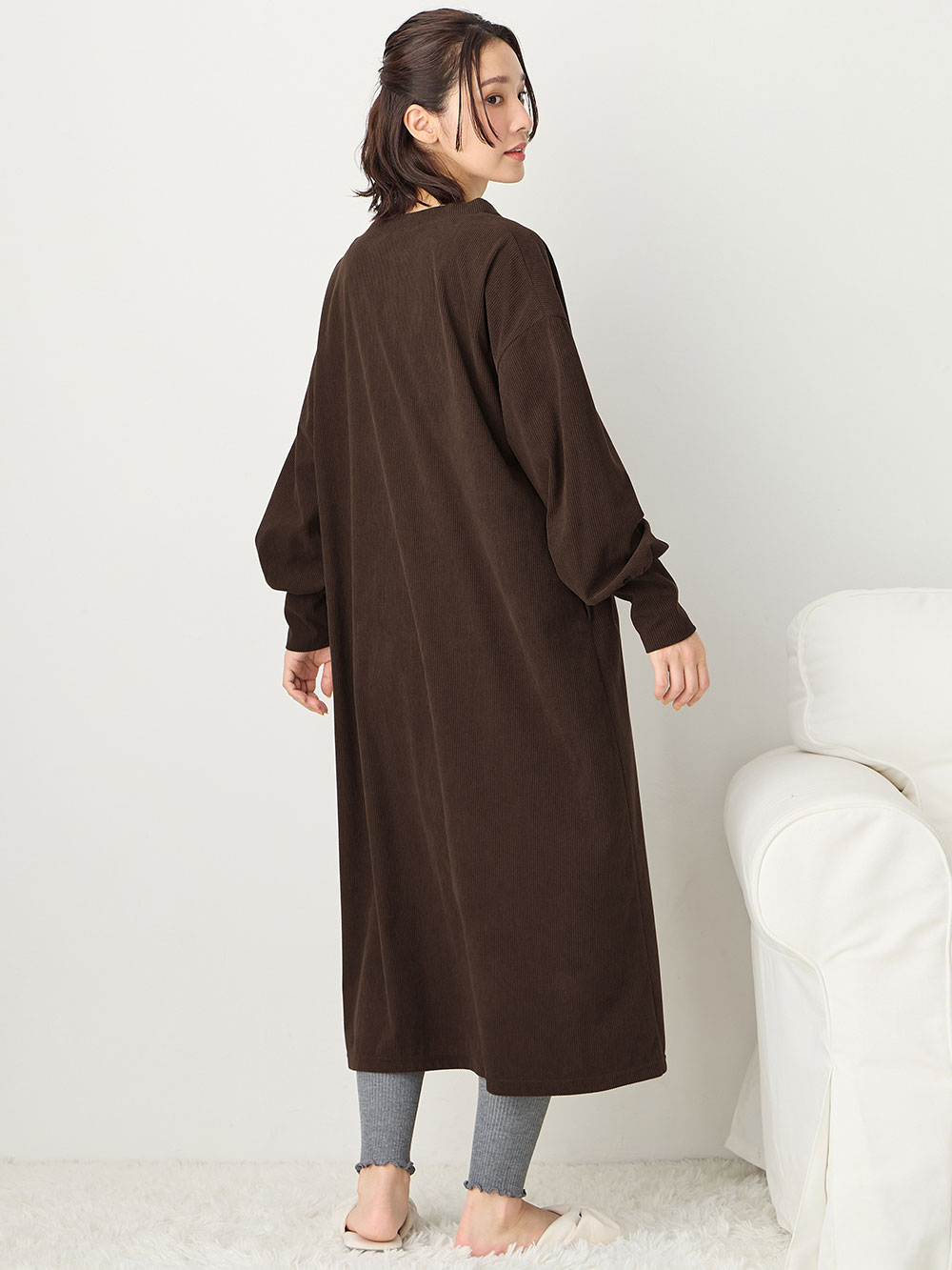マタニティ パジャマ・ルームウェア|前開きルームウェアワンピース マタニティ・授乳服【出産後も長く使える】|ブラウン